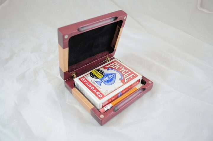 Playing Card Case #52 - Purpleheart & Curly Maple Open